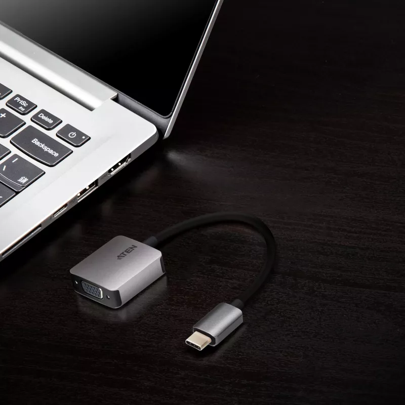 Adaptador USB-C a VGA ATEN, USB Type-C, VGA (D-Sub), conector macho, conector hembra, Recto, Recto