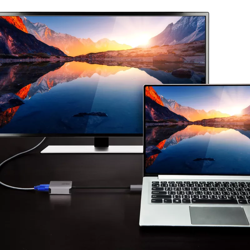 Adaptador USB-C a VGA ATEN, USB Type-C, VGA (D-Sub), conector macho, conector hembra, Recto, Recto