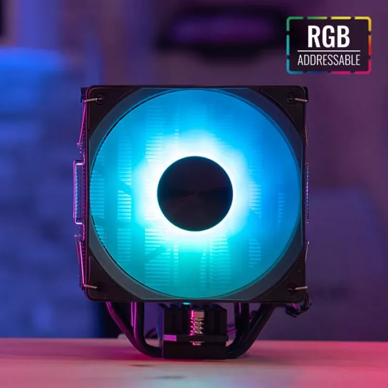 Disipador de aire AEROCOOL Rime 4 ventilador de 120 mm con rodamiento hidráulico, 4 heatpipes, TDP 230 W, negro