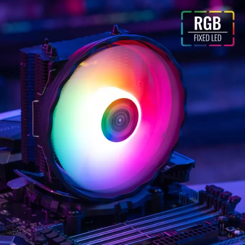 Disipador de aire AEROCOOL Rave 3 FRGB 120 mm negro blanco — 3 heatpipes, ARGB, rodamiento hidráulico, 1800 rpm