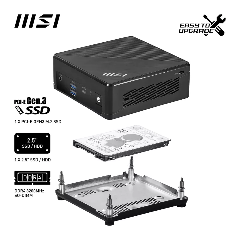 MSI Cubi N ADL-006DE Intel® N N200 4 GB DDR4-SDRAM 128 GB SSD Windows 11 Pro Mini PC negro