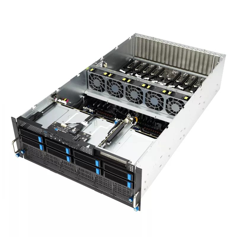 Servidor rack ASUS ESC8000A-E12-SKU2 (4U) – compatible con 2× AMD EPYC 9004, DDR5 hasta 6 TB, 24 DIMM, fuente de alimentación 3000W