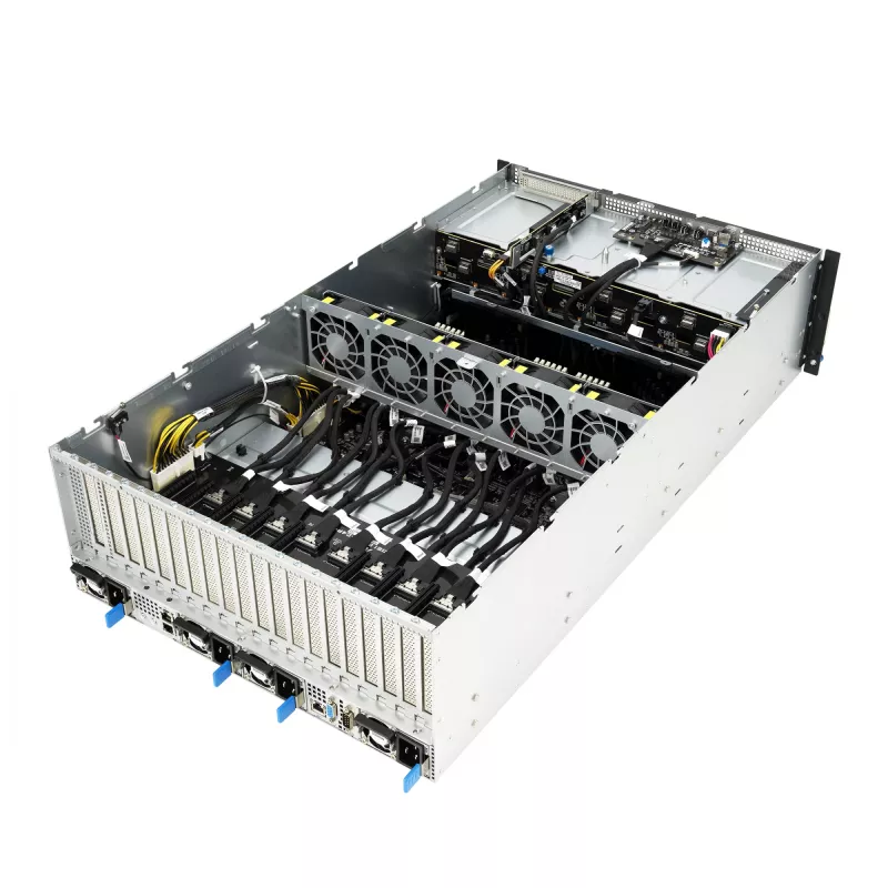 Servidor rack ASUS ESC8000A-E12-SKU2 (4U) – compatible con 2× AMD EPYC 9004, DDR5 hasta 6 TB, 24 DIMM, fuente de alimentación 3000W