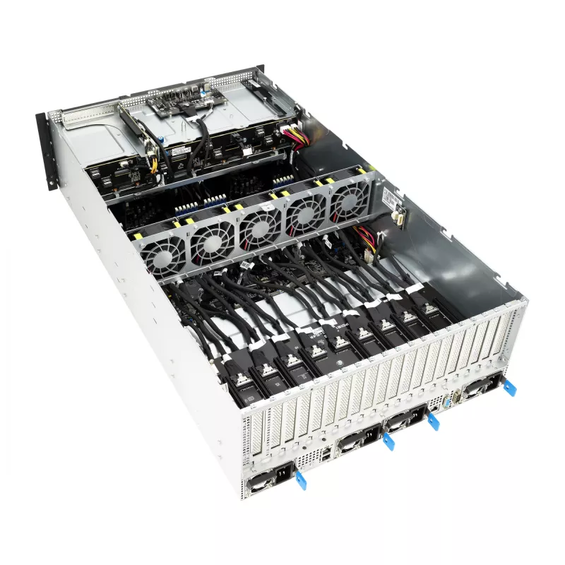 Servidor rack ASUS ESC8000A-E12-SKU2 (4U) – compatible con 2× AMD EPYC 9004, DDR5 hasta 6 TB, 24 DIMM, fuente de alimentación 3000W