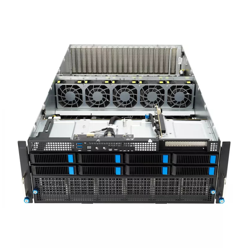 Servidor rack ASUS ESC8000A-E12-SKU2 (4U) – compatible con 2× AMD EPYC 9004, DDR5 hasta 6 TB, 24 DIMM, fuente de alimentación 3000W