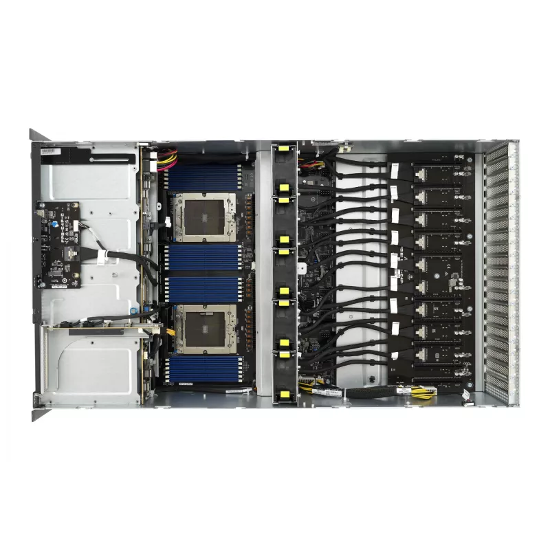 Servidor rack ASUS ESC8000A-E12-SKU2 (4U) – compatible con 2× AMD EPYC 9004, DDR5 hasta 6 TB, 24 DIMM, fuente de alimentación 3000W