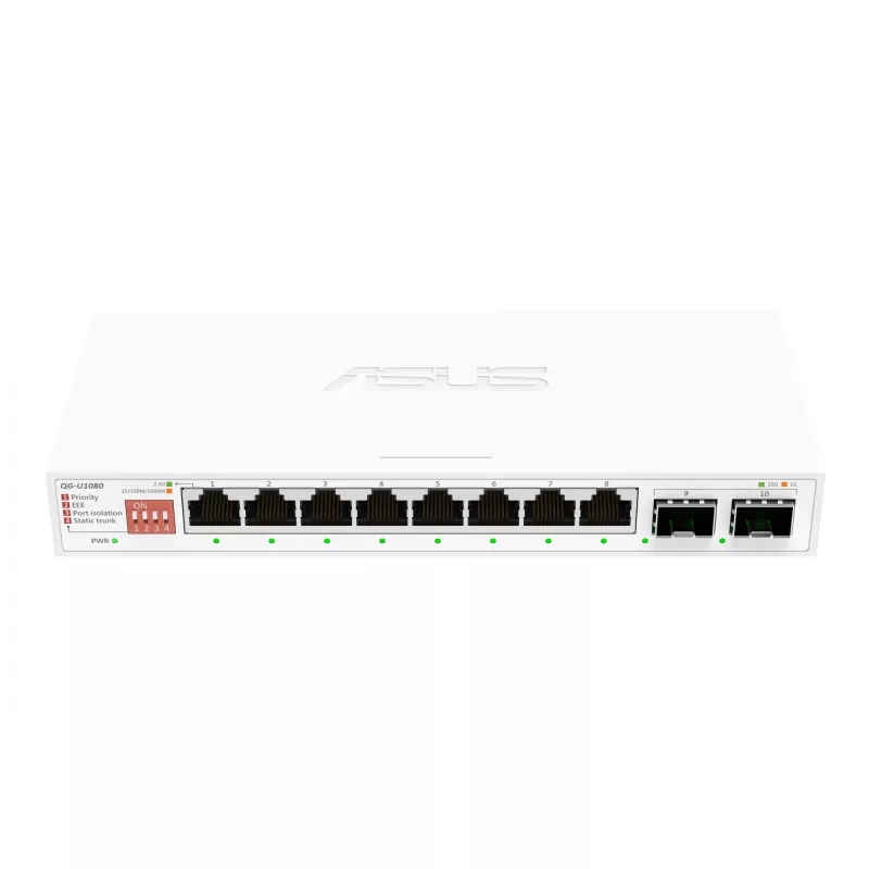 Switch Ethernet no gestionado ASUS QG-U1080 — 8 puertos RJ-45 2,5G, MAC 16K, Blanco, 12V