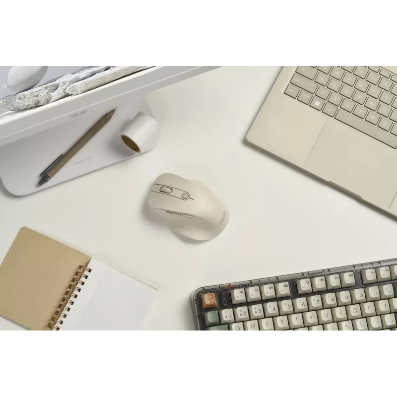 Ratón inalámbrico para diestros ASUS MD105 MK-WH — RF + Bluetooth, 2400 DPI, rueda, pila, beige
