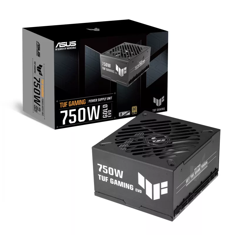 Fuente de alimentación ASUS TUF Gaming 750G EVO — 750 W, ATX, 80 PLUS Gold, 20+4‑polig, negro