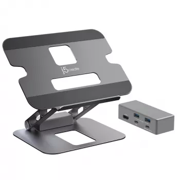 j5create JTS327 soporte de acoplamiento multángulo 4K, soporte para portátil, gris, aluminio, 40,6 cm (16