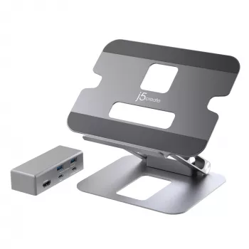 j5create JTS327 soporte de acoplamiento multángulo 4K, soporte para portátil, gris, aluminio, 40,6 cm (16