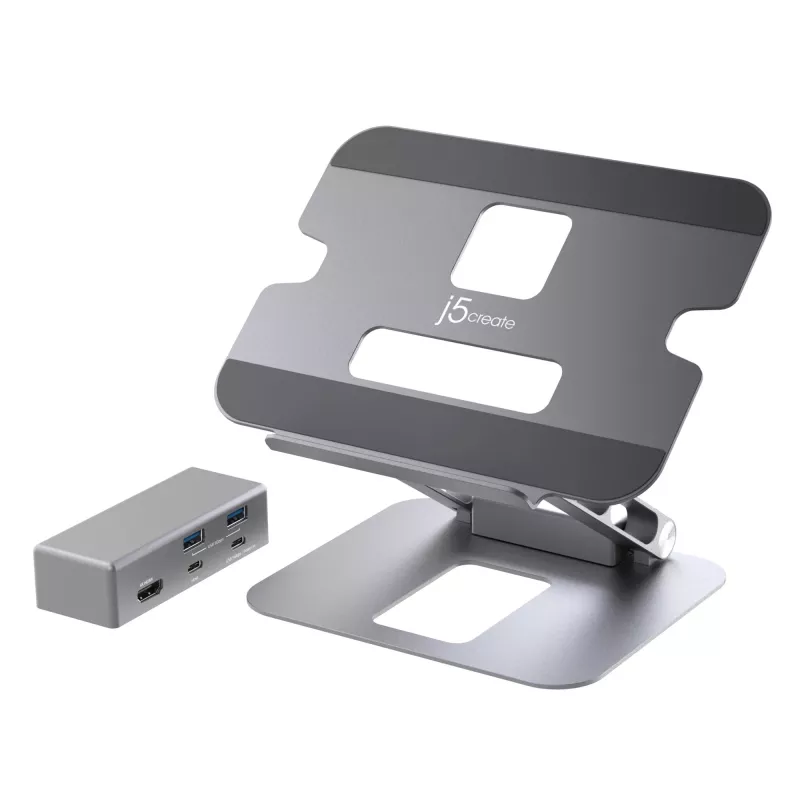 j5create JTS327 soporte de acoplamiento multángulo 4K, soporte para portátil, gris, aluminio, 40,6 cm (16