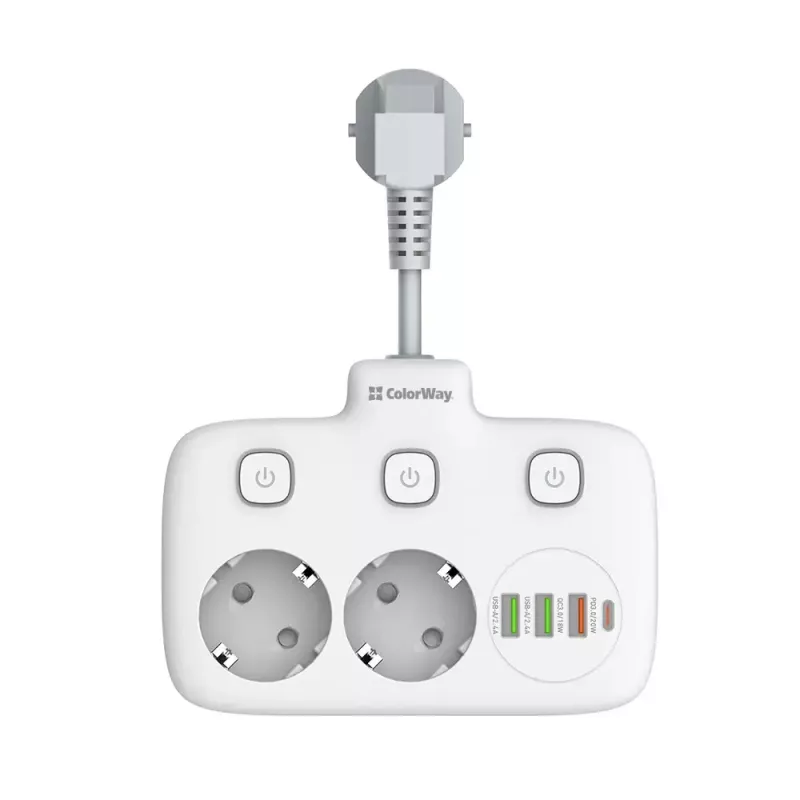 Toma de pared ColorWay CW-CHE24PDW con toma USB-C Power Delivery de 24W integrada