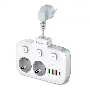 Toma de pared ColorWay CW-CHE24PDW con toma USB-C Power Delivery de 24W integrada