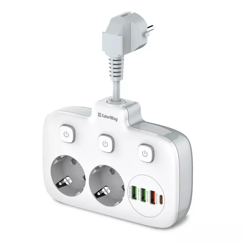 Toma de pared ColorWay CW-CHE24PDW con toma USB-C Power Delivery de 24W integrada