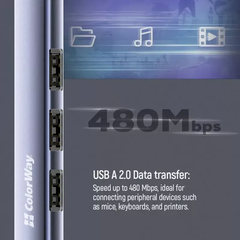 Docking station ColorWay CW-HUB04 4 en 1 USB-C — HDMI, Gigabit Ethernet, USB-A, PD pass-through