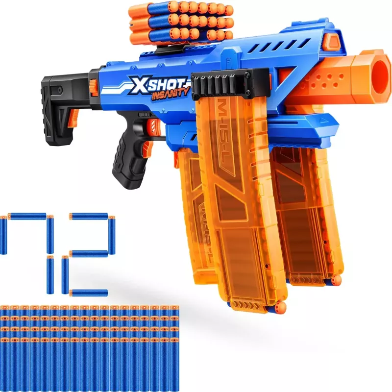Lanzador de dardos de juguete Zuru XSHOT Insanity Clip Mania con 72 dardos de espuma