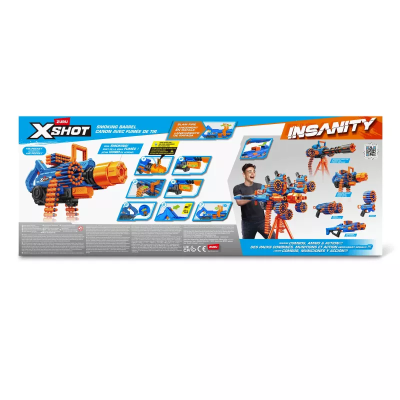 Lanzador de dardos de juguete Zuru XSHOT Insanity — Smoke N Barrel, incluye 72 dardos de espuma