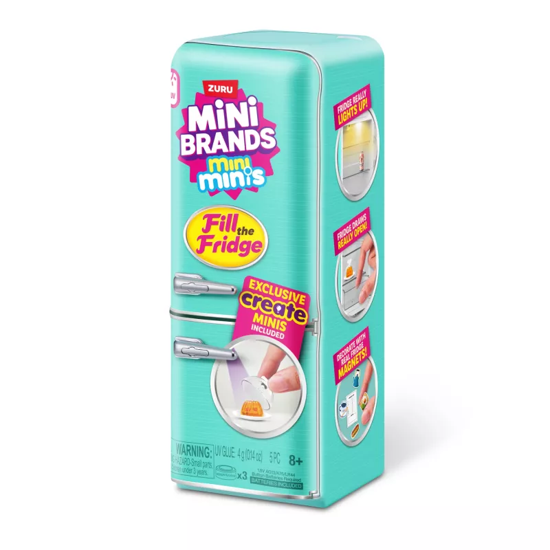Set de juego Zuru Mini Brands Mini Minis Fill the Fridge Playset — accesorios coleccionables de nevera con alimentos en miniatura