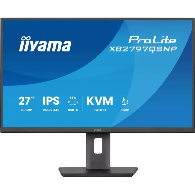 Monitor de ordenador IIYAMA ProLite XB2797QSNP-B1 68,6 cm (27 inch) 2560×1440 QHD LED, 16:9, mate, altavoces, hub USB 3.2, altura ajustable, VESA