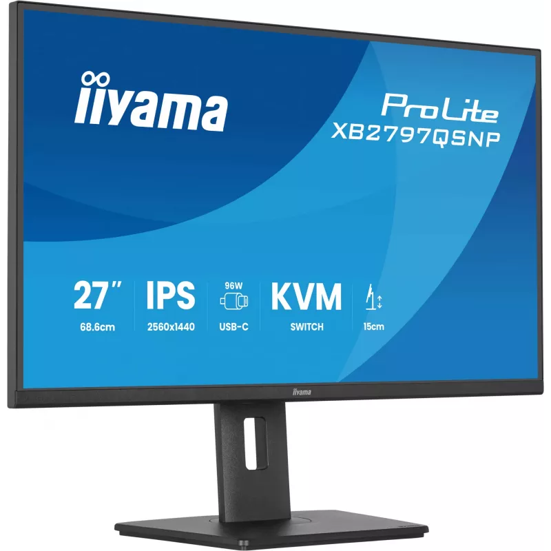 Monitor de ordenador IIYAMA ProLite XB2797QSNP-B1 68,6 cm (27 inch) 2560×1440 QHD LED, 16:9, mate, altavoces, hub USB 3.2, altura ajustable, VESA