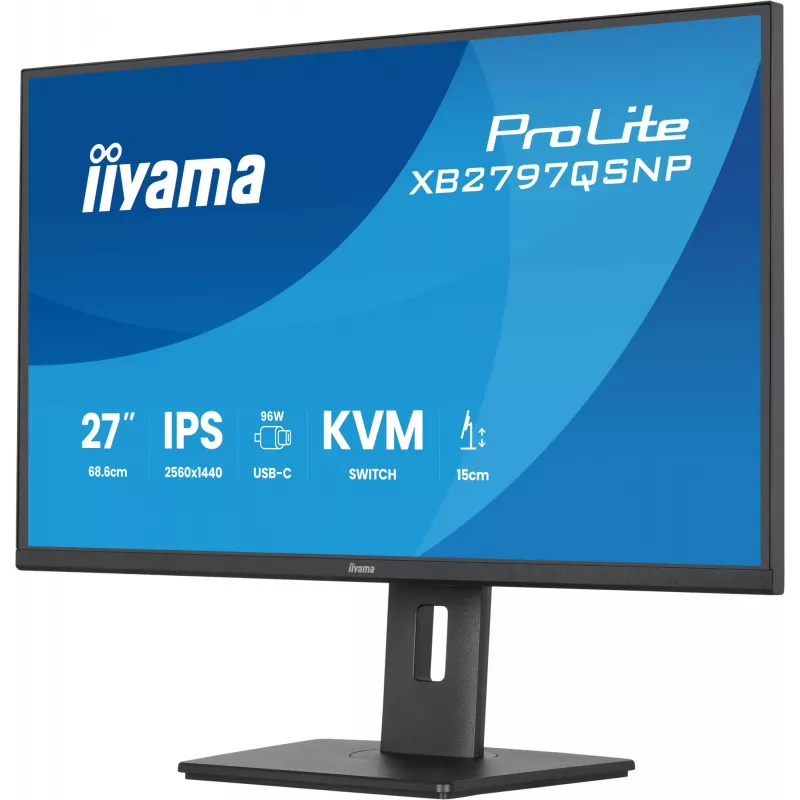 Monitor de ordenador IIYAMA ProLite XB2797QSNP-B1 68,6 cm (27 inch) 2560×1440 QHD LED, 16:9, mate, altavoces, hub USB 3.2, altura ajustable, VESA
