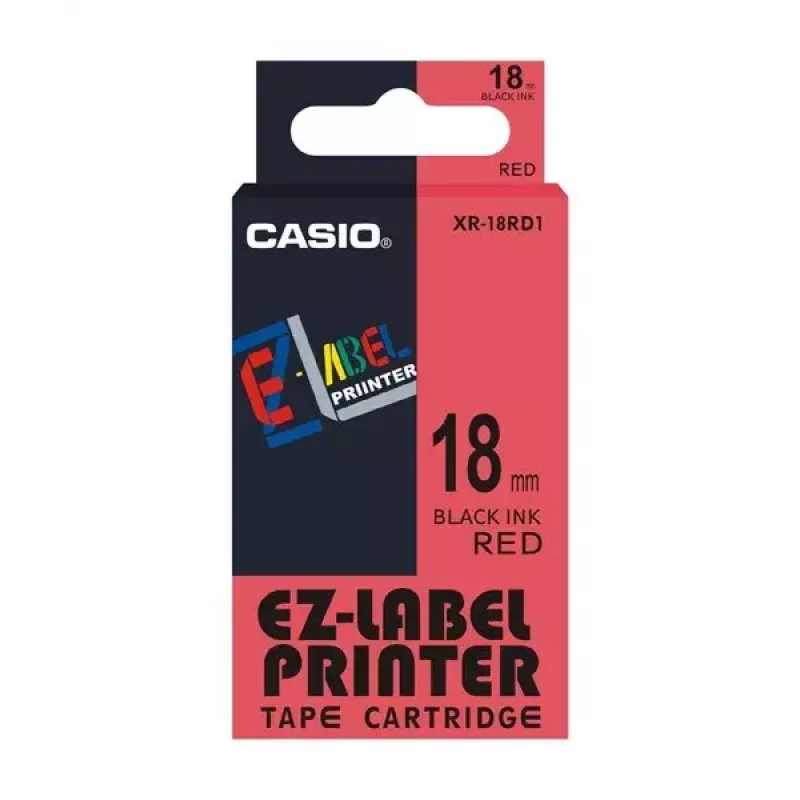 Cinta de rotulación Casio XR-18RD1 negro sobre rojo