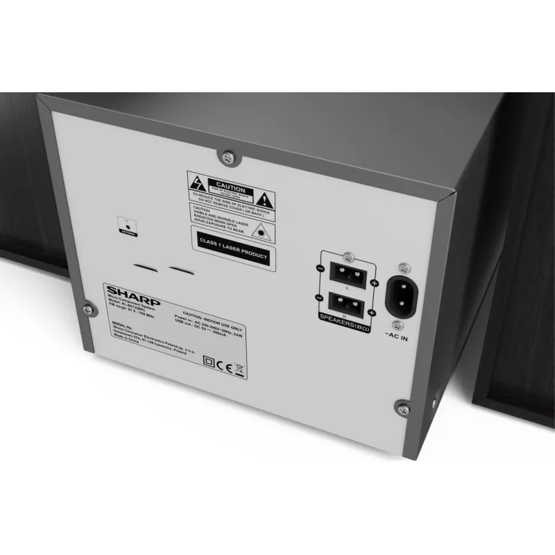Microcadena de audio Sharp XL-B512(BK) – 45 W, reproductor de CD único, radio FM, MP3, conexiones de altavoz tipo banana, negro