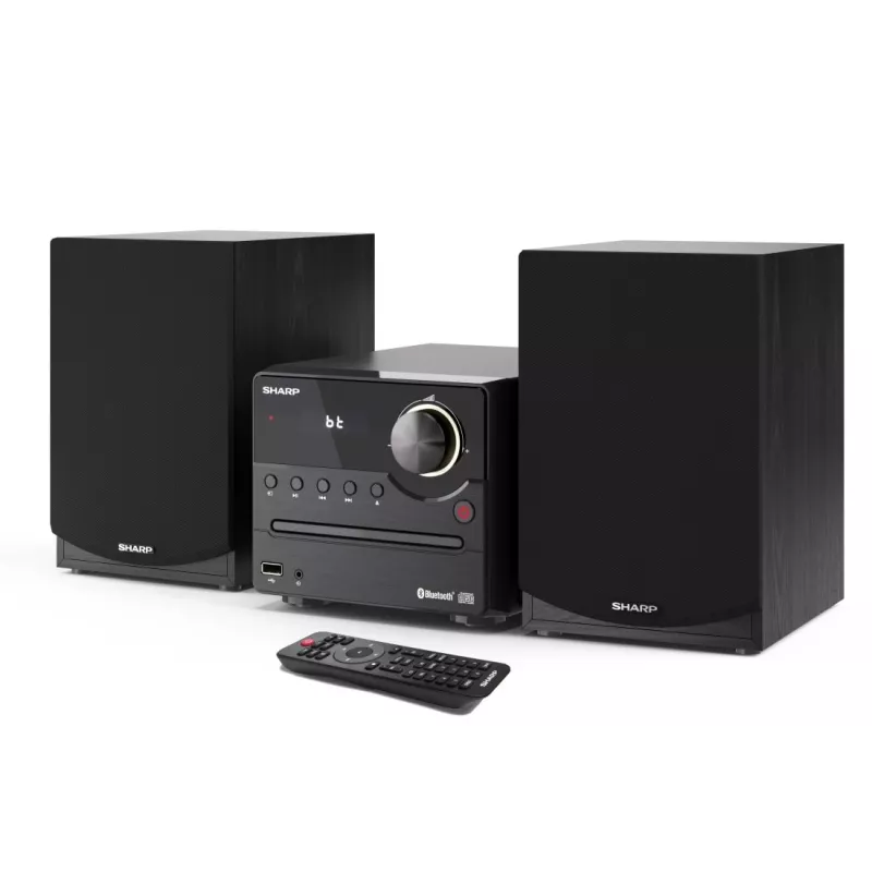 Microcadena de audio Sharp XL-B512(BK) – 45 W, reproductor de CD único, radio FM, MP3, conexiones de altavoz tipo banana, negro