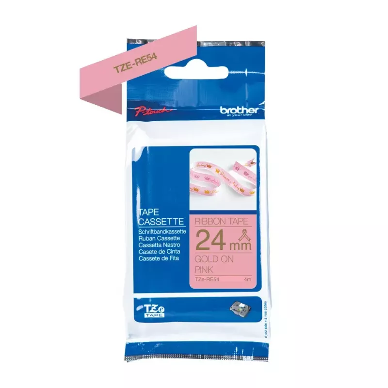 Cinta de rotulación Brother TZE-RE54 oro sobre rosa