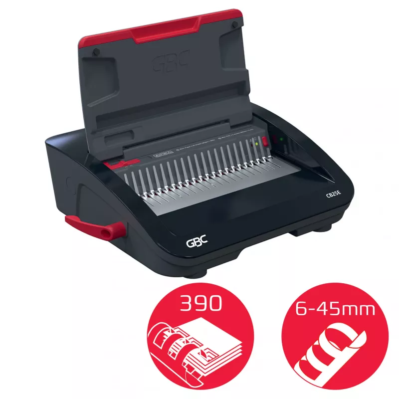GBC CombBind® CB25E encuadernadora eléctrica, encuadernadora de peine, eléctrica, 390 hojas, negro, rojo