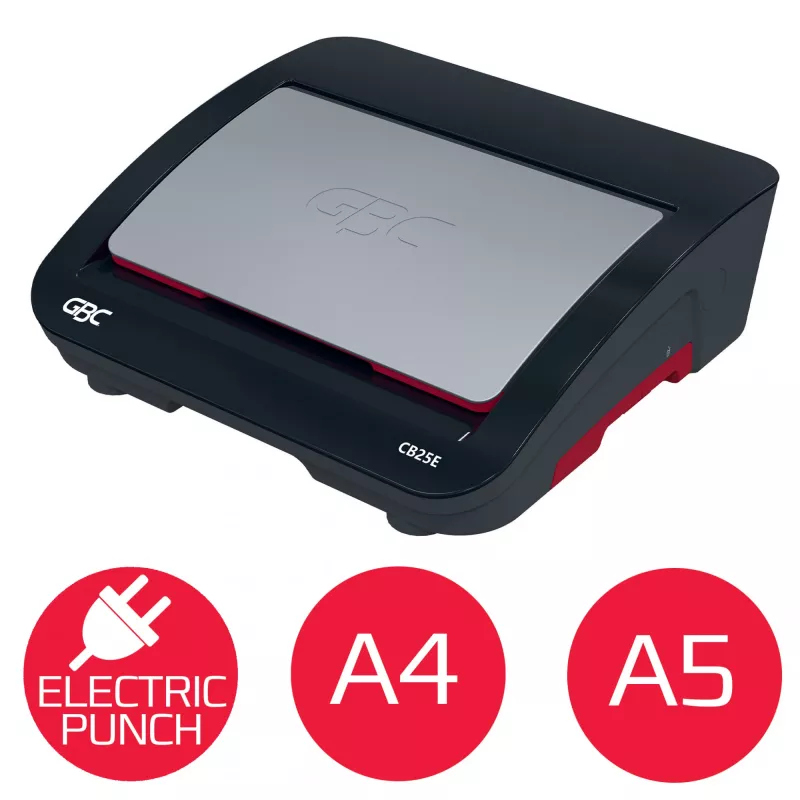 GBC CombBind® CB25E encuadernadora eléctrica, encuadernadora de peine, eléctrica, 390 hojas, negro, rojo