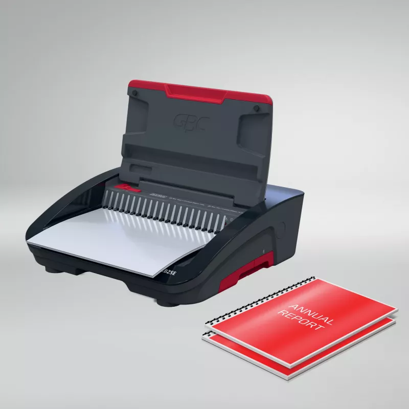 GBC CombBind® CB25E encuadernadora eléctrica, encuadernadora de peine, eléctrica, 390 hojas, negro, rojo