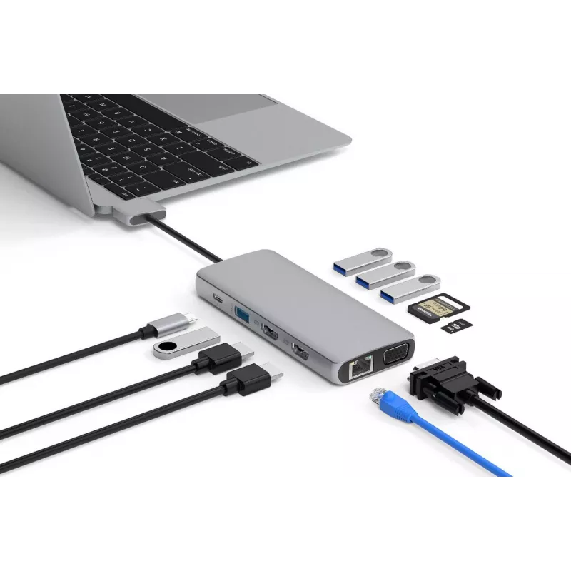 eSTUFF ES623010 Hub de interfaces USB 3.2 Gen 1 (3.1 Gen 1) Type-C 5000 Mbit/s Aluminio