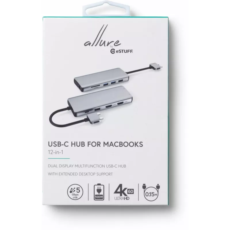 eSTUFF ES623010 Hub de interfaces USB 3.2 Gen 1 (3.1 Gen 1) Type-C 5000 Mbit/s Aluminio