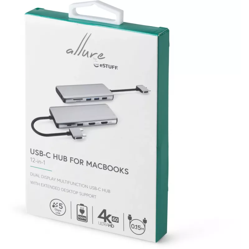 eSTUFF ES623010 Hub de interfaces USB 3.2 Gen 1 (3.1 Gen 1) Type-C 5000 Mbit/s Aluminio