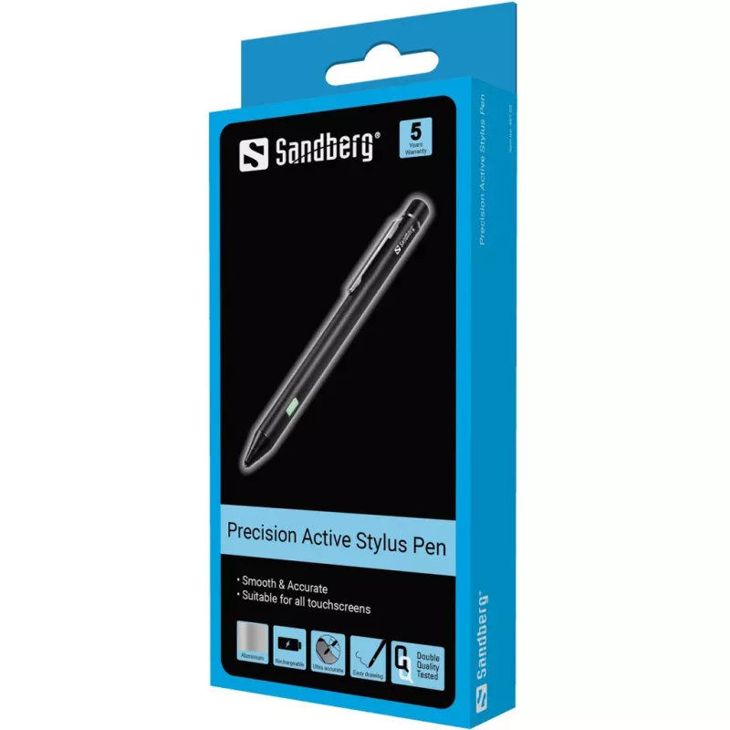 Sandberg Precision Active Stylus Pen, Telefonía móvil/smartphone, compatibilidad de marca: cualquiera, negro, aluminio, cobre, integrado, litio-ion (Li-Ion)