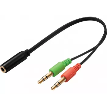 Sandberg Adaptador para auriculares (móvil) PC, 2 x 3,5 mm, conector macho, 3,5 mm, conector hembra, negro