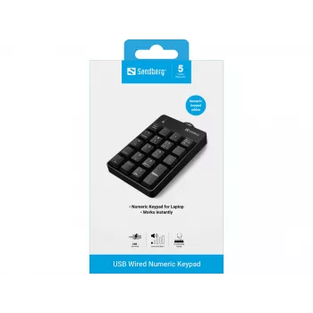 Sandberg Teclado numérico USB con cable, USB, 19, portátil/PC, 1,5 m, negro