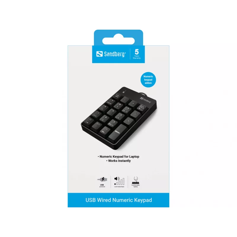 Sandberg Teclado numérico USB con cable, USB, 19, portátil/PC, 1,5 m, negro