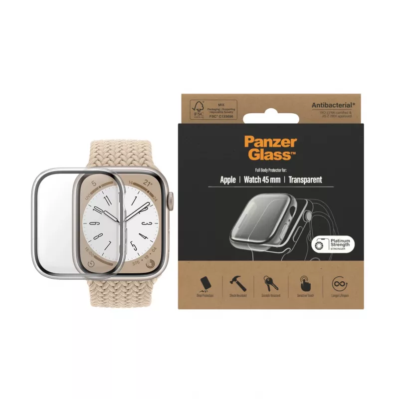PanzerGlass Protector de pantalla Full Body para Apple Watch Series 9/8/7 45 mm, transparente (3659)
