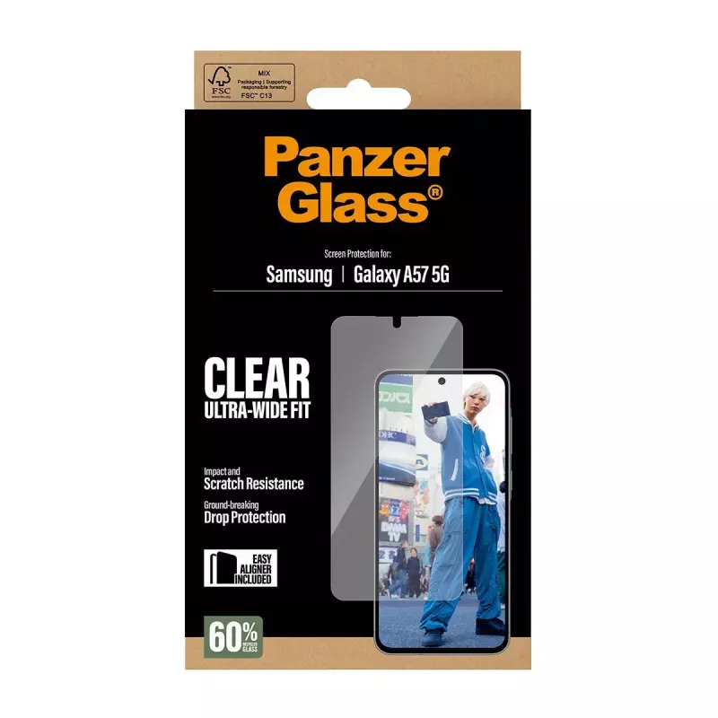Protector de pantalla PanzerGlass Ultra-Wide Fit para Samsung Galaxy A57 5G — transparente, resistente a arañazos