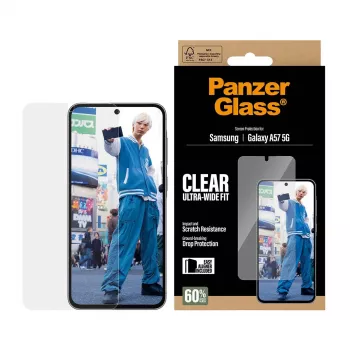 Protector de pantalla PanzerGlass Ultra-Wide Fit para Samsung Galaxy A57 5G — transparente, resistente a arañazos