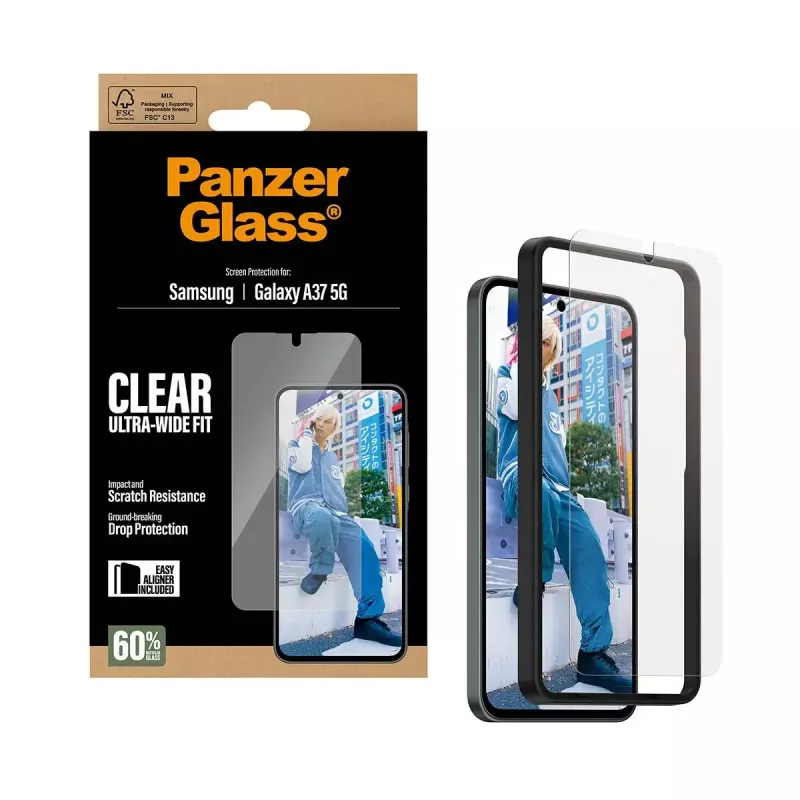 Protector de pantalla PanzerGlass Ultra-Wide Fit para Samsung Galaxy A37 5G — transparente, resistente a arañazos