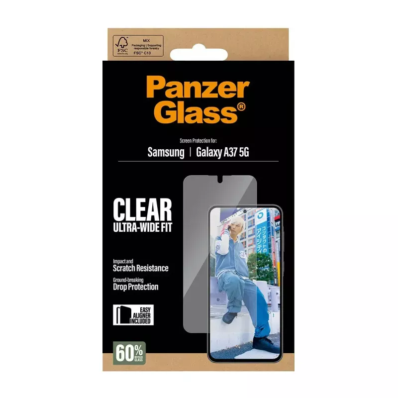 Protector de pantalla PanzerGlass Ultra-Wide Fit para Samsung Galaxy A37 5G — transparente, resistente a arañazos