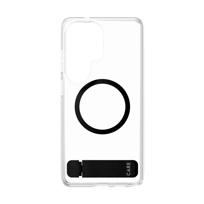 Funda PanzerGlass CARE™ Urban Explorer para Samsung Galaxy S26 Ultra — cubierta transparente con soporte negro y compatibilidad Qi
