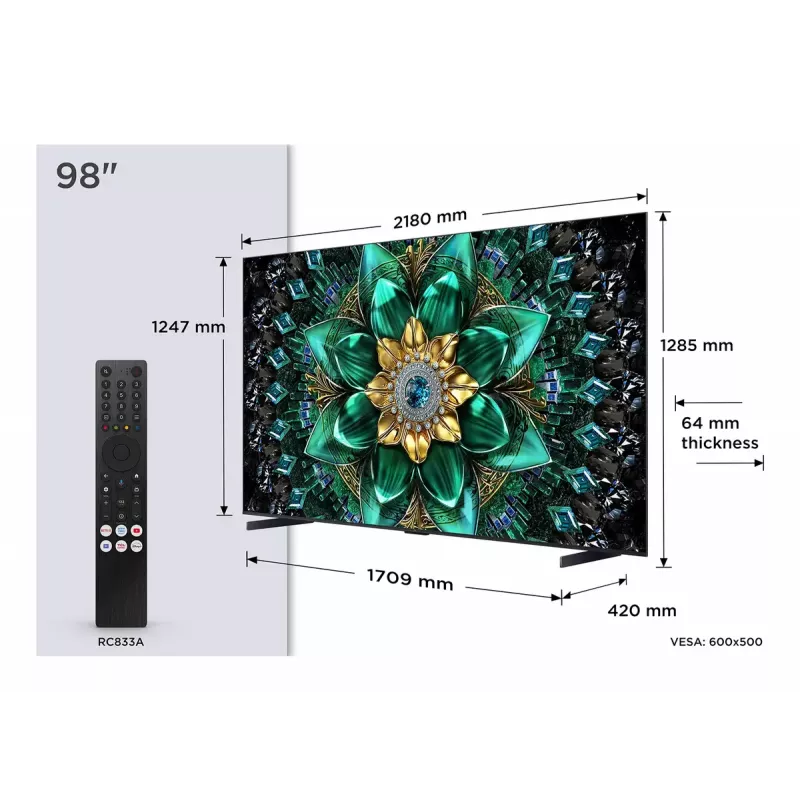 Televisor TCL 98 inch Q6C 4K Ultra HD QD-Mini LED 3840×2160, Google TV, 2.1ch, HDR10+