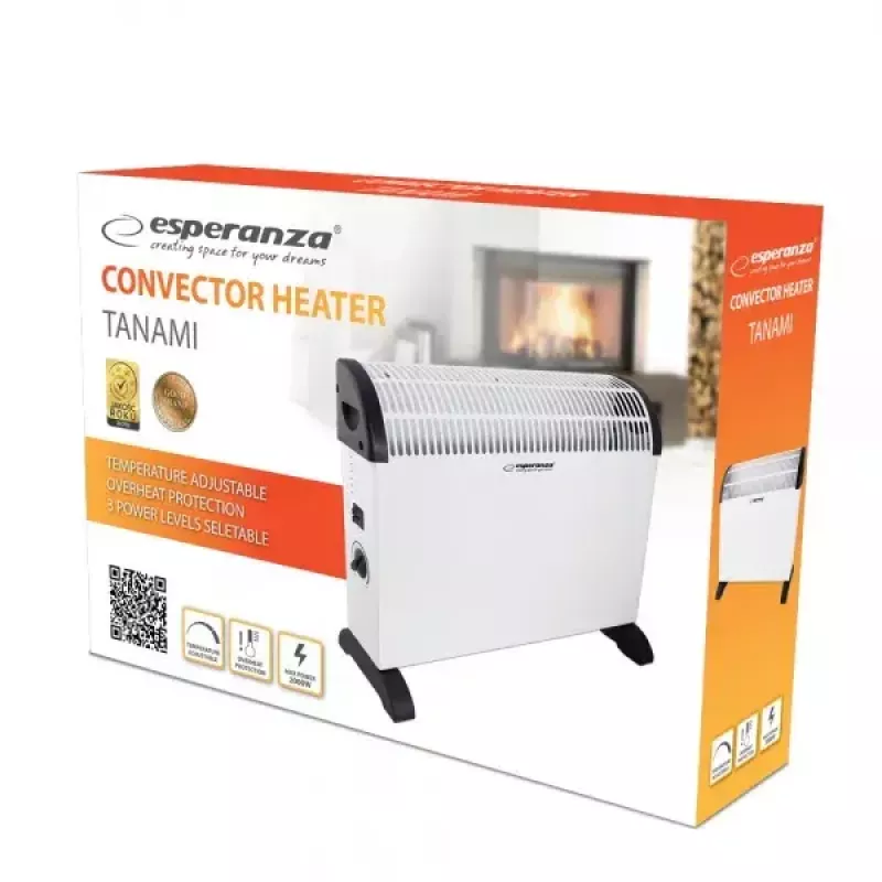 Calefactor convector eléctrico ESPERANZA EHH008 — 2000 W, 3 niveles de potencia, termostato ajustable, blanco