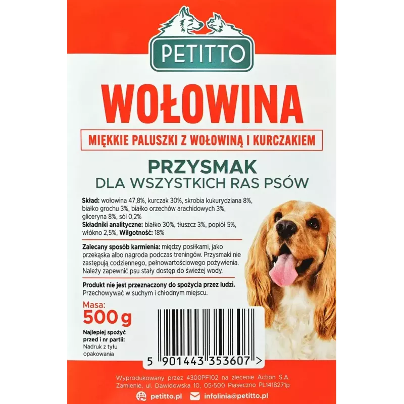 PETITTO Barritas blandas de ternera snack para perros, 500 g