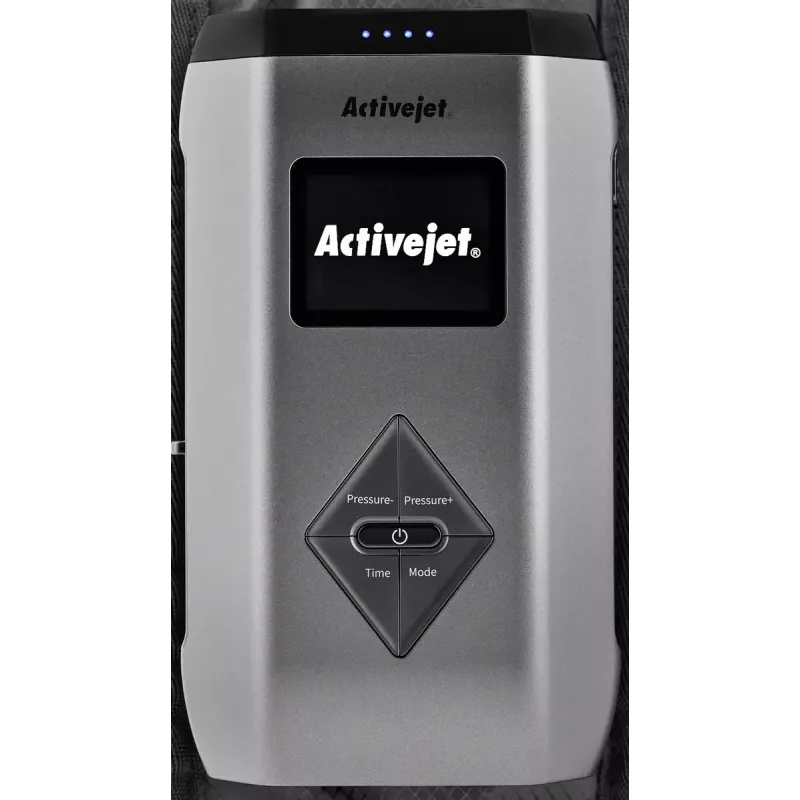 Aparato de masaje por compresión para drenaje linfático de piernas ActiveJet ACM-PLUS-A1 S – a batería 25 W, batería integrada, 330×840×60 mm, negro/naranja